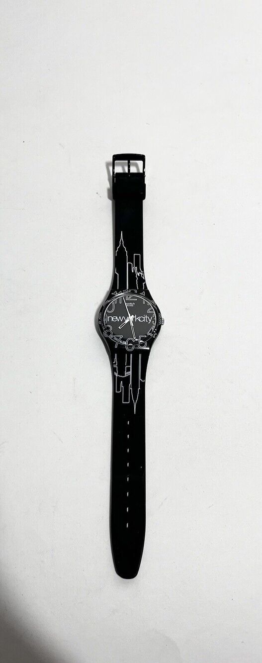 Swatch EUC Unisex Lines in the Sky NYC GZ209 Watch 34 mm Needs Battery